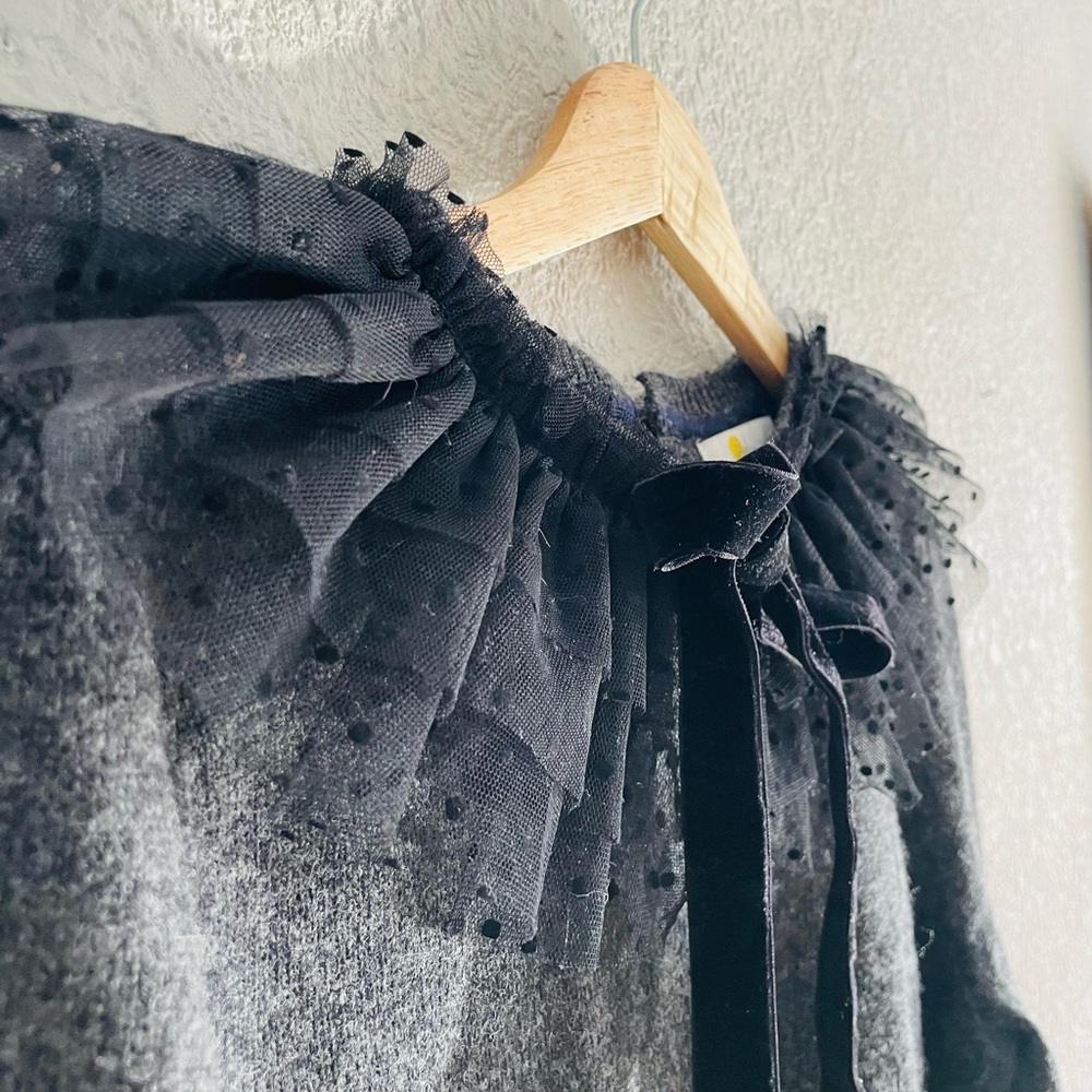 Boden Grey Tulle Ruffle Neck Sweater - Picture 3 of 12